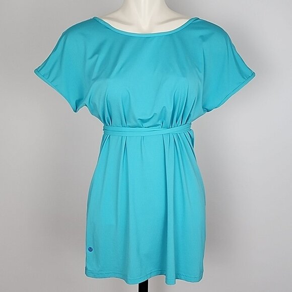 Lululemon Women's Dance Chill Wrap Short Sleeves Top Aqua Convertible Size 8 - Picture 4 of 10
